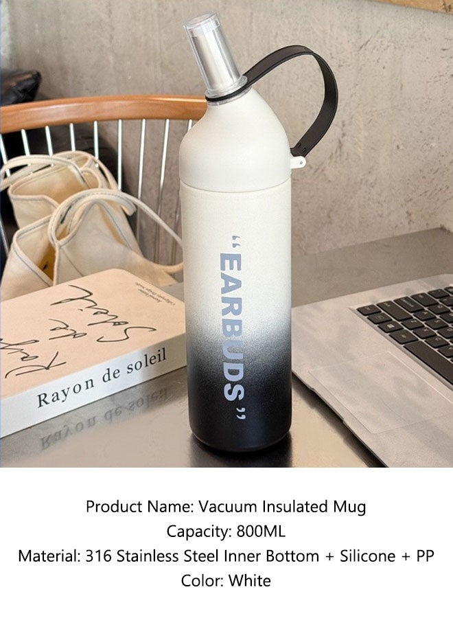 Lasola Water Bottle,Vacuum Insulated Water Bottle,Stainless Steel Vacuum Insulated Tumbler with Lid,Straw and handle for Water, Iced Tea or Coffee, Smoothie and More, Hot Cold Liquids Sports Bottle,800ml,Leak Proof, White - Image 2